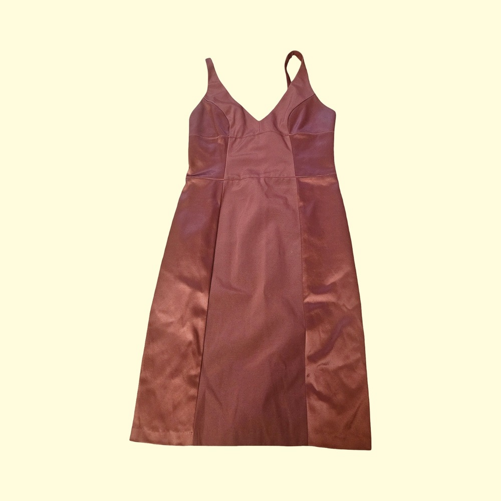 Maria Bianca Nero Womens Mauve Satin Paneled V-Neck Sleeveless Midi Dress Size L
